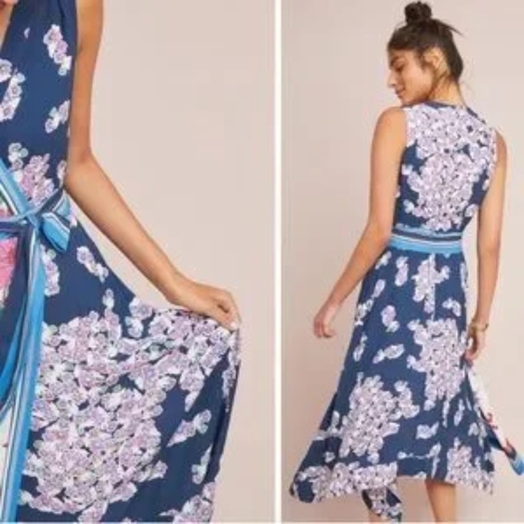 Anthropologie Maeve Botanica Dress Faux Wrap Asymmetric Hem Floral Whimsey Sz 2 - Picture 6 of 11